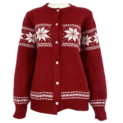 Christmas single breasted coat snowflake Christmas cardigan sweater for women