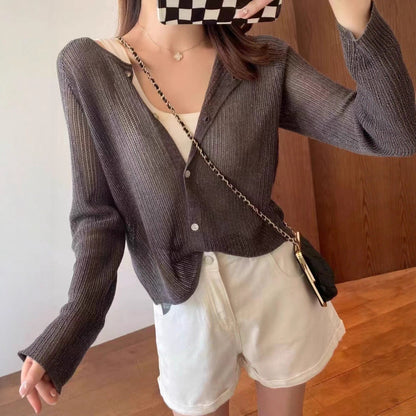 Round Neck Hollow-out Sunscreen Knit Cardigan Women's Version Loose Simple Sweater Coat Jacket