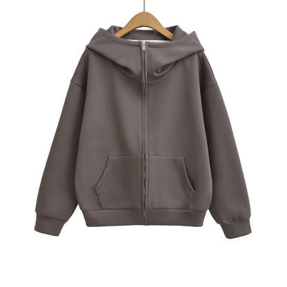 Long sleeved zipper women's warm hooded lazy hoodie cardigan