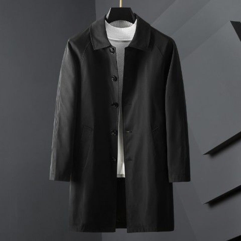 Casual top lapel black mid length men's jacket