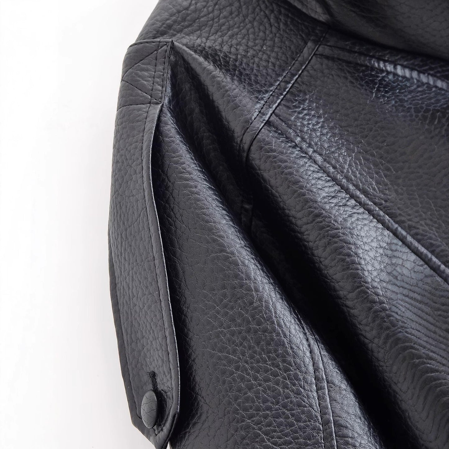 Stand collar long sleeved lychee patterned PU jacket for women