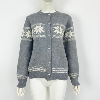 Christmas single breasted coat snowflake Christmas cardigan sweater for women