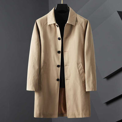 Casual top lapel black mid length men's jacket