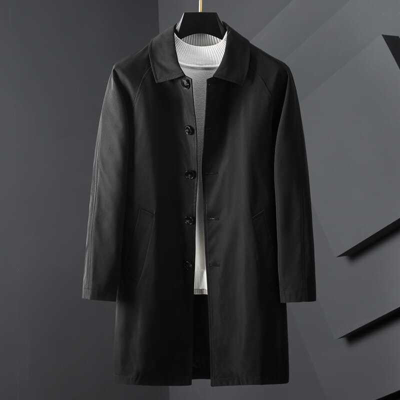 Casual top lapel black mid length men's jacket
