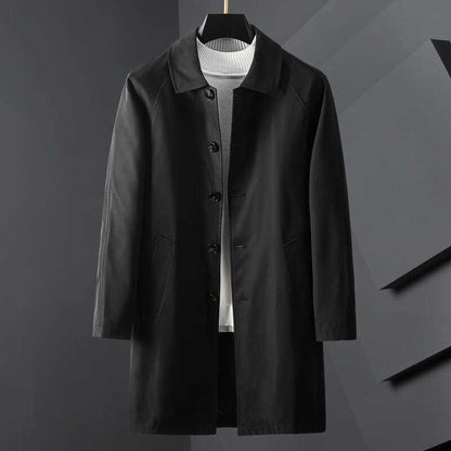 Casual top lapel black mid length men's jacket