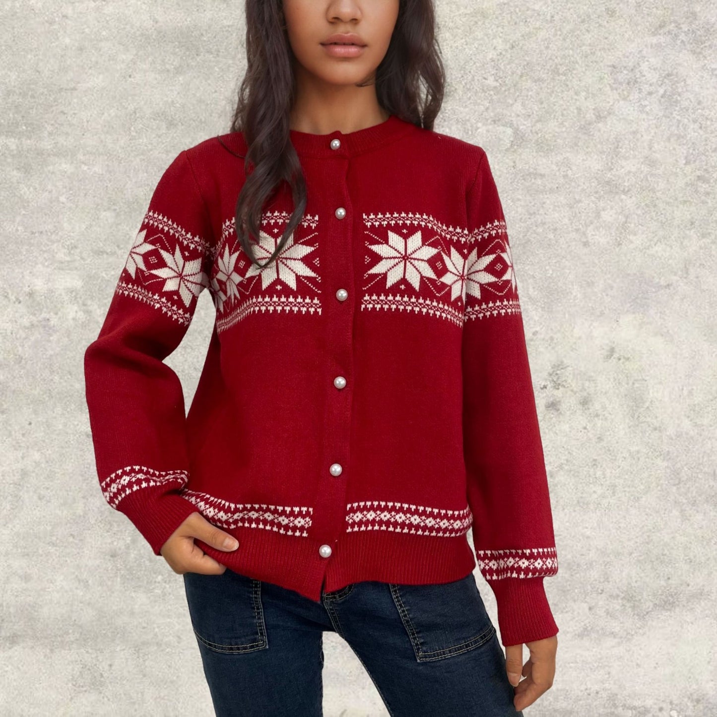 Christmas single breasted coat snowflake Christmas cardigan sweater for women