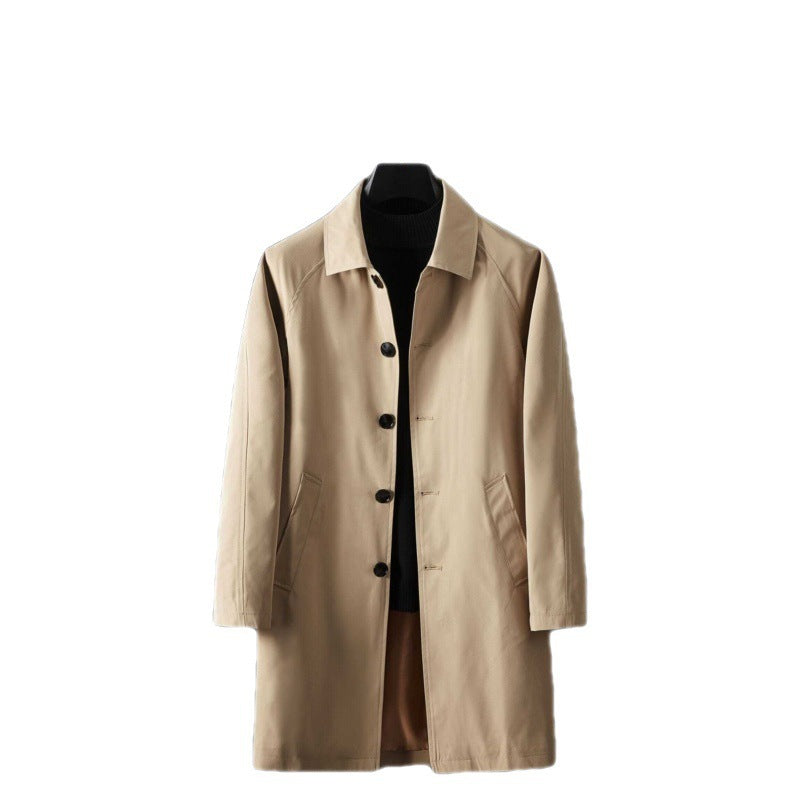 Casual top lapel black mid length men's jacket