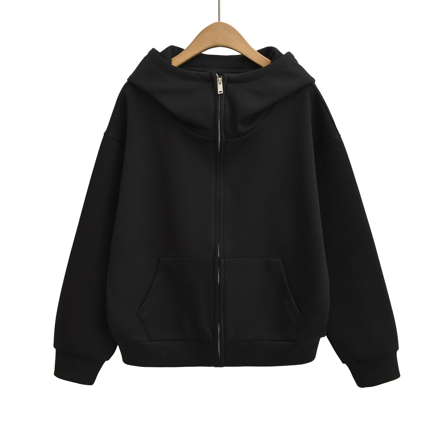 Long sleeved zipper women's warm hooded lazy hoodie cardigan