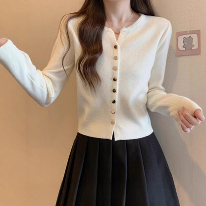 Retro Unique Small V-neck Knitted Cardigan Women's Slimming and Stylish Versatile Sweater Jacket