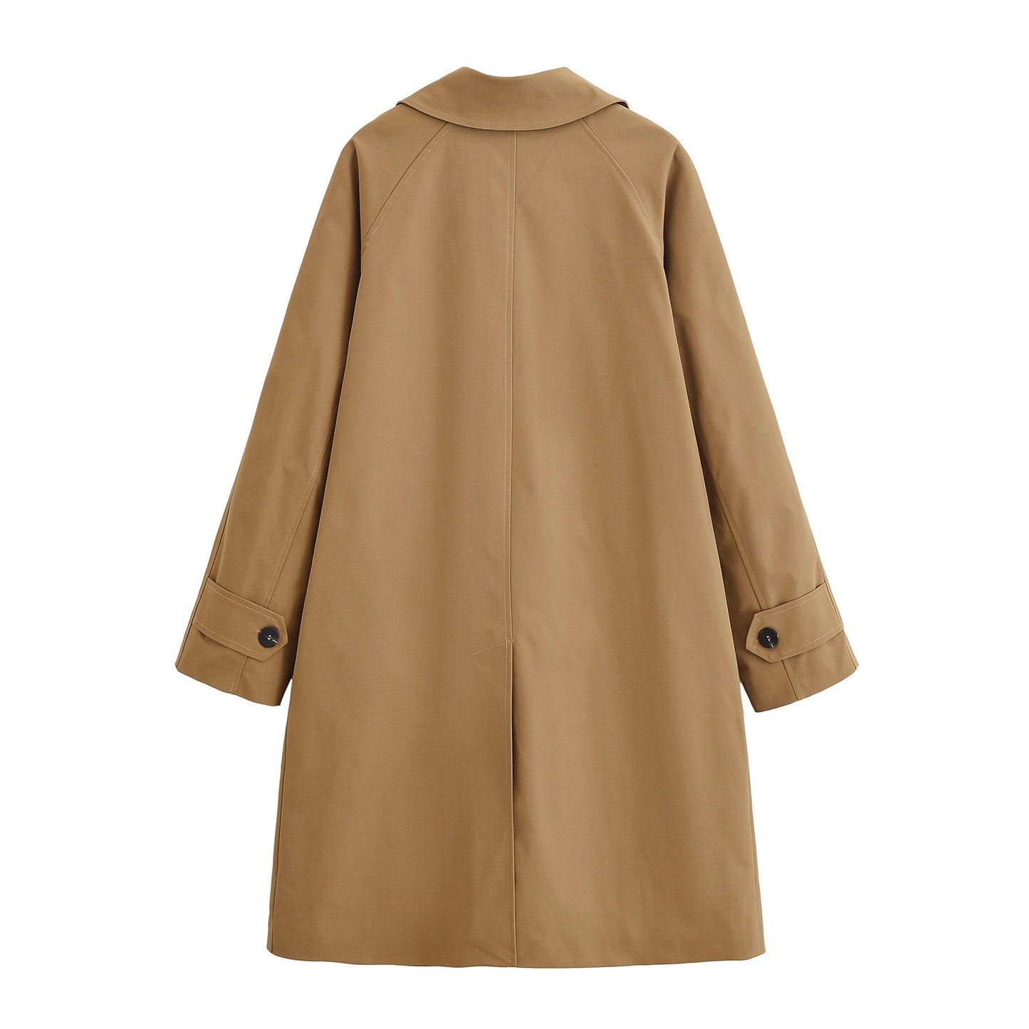 Stand up collar mid length solid color trench coat for women