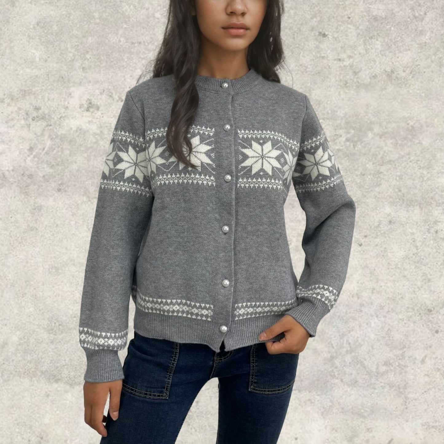 Christmas single breasted coat snowflake Christmas cardigan sweater for women