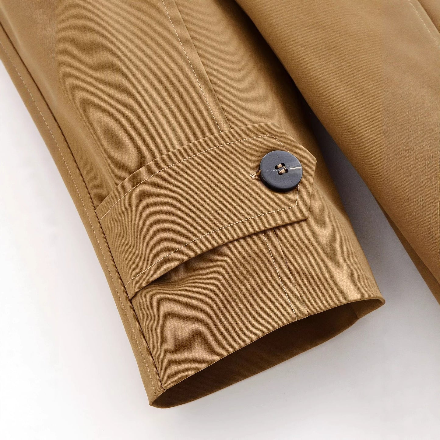 Stand up collar mid length solid color trench coat for women