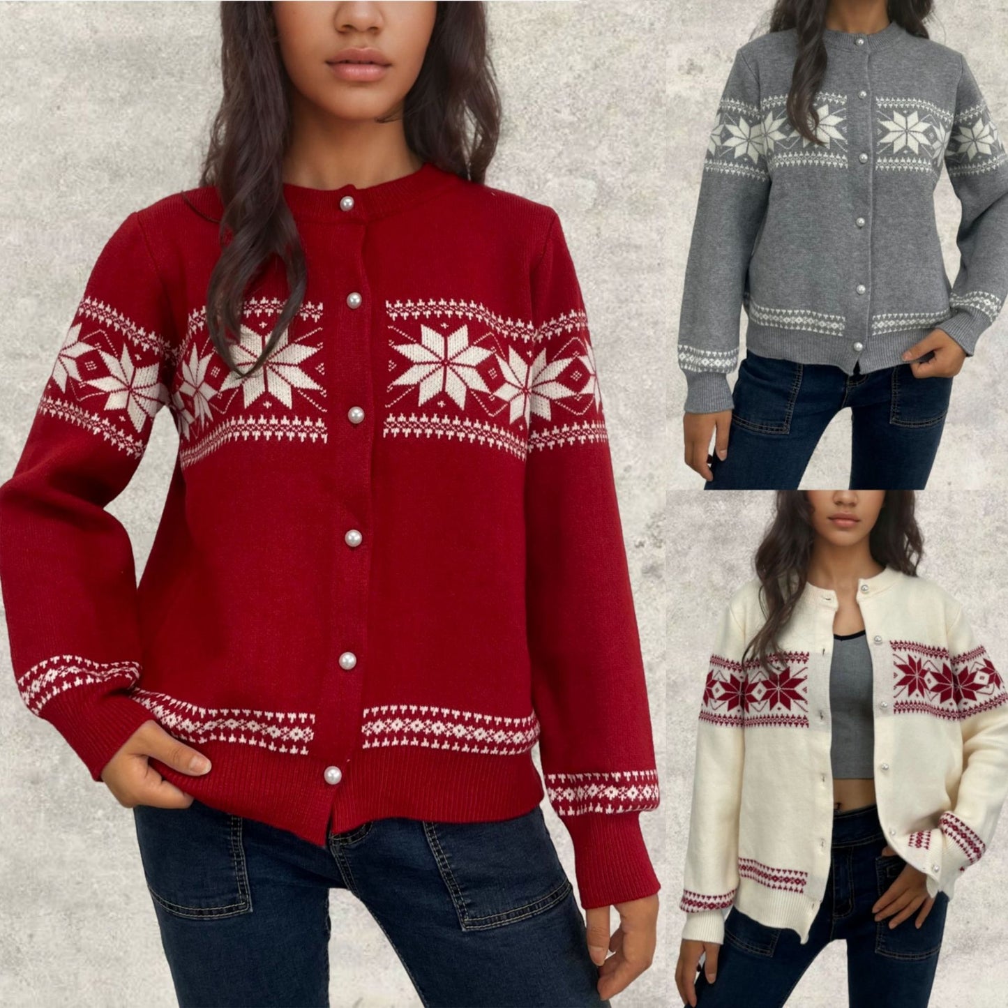 Christmas single breasted coat snowflake Christmas cardigan sweater for women