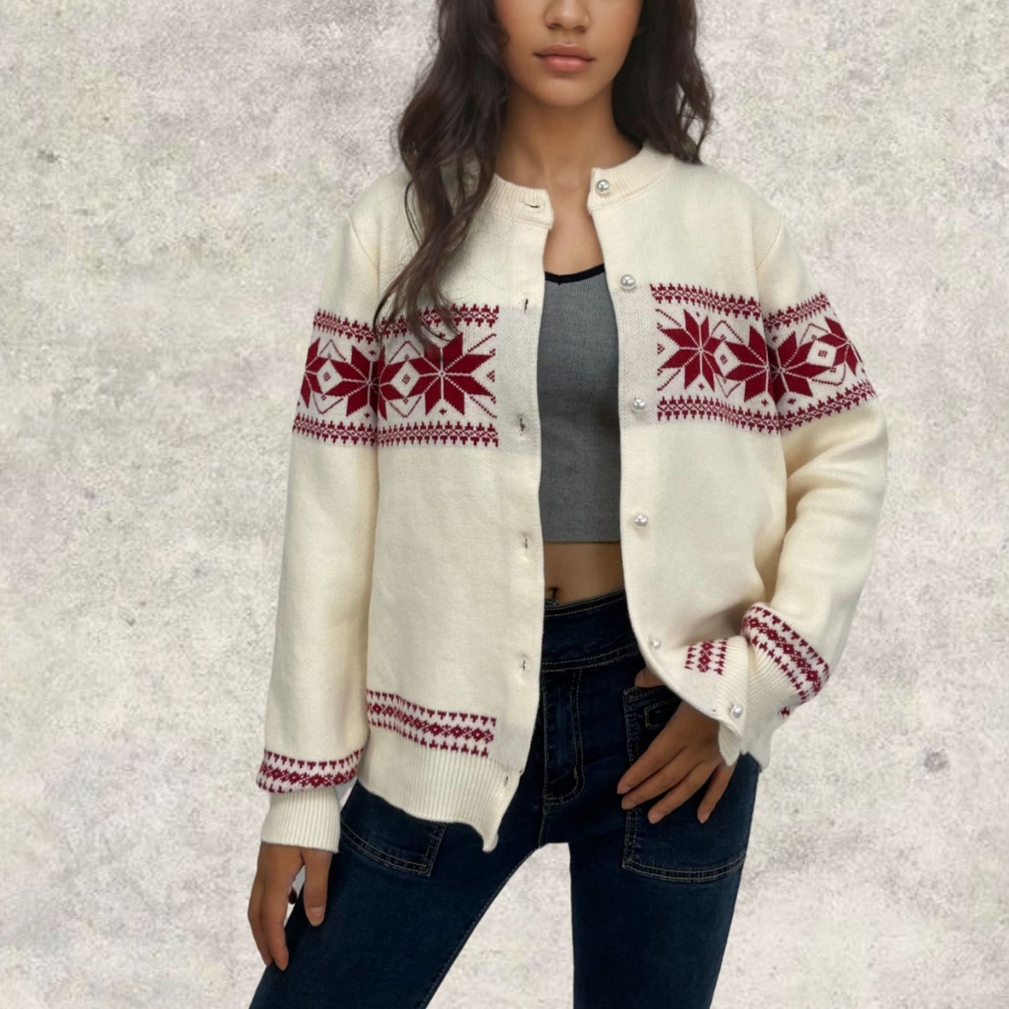 Christmas single breasted coat snowflake Christmas cardigan sweater for women