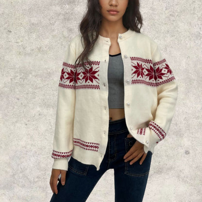 Christmas single breasted coat snowflake Christmas cardigan sweater for women